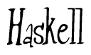   The image is of the word Haskell stylized in a cursive script. 