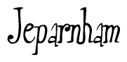 The image is of the word Jeparnham stylized in a cursive script.