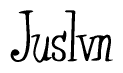 The image contains the word 'Juslvn' written in a cursive, stylized font.