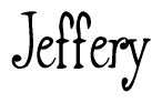 The image is a stylized text or script that reads 'Jeffery' in a cursive or calligraphic font.