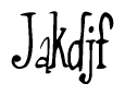 The image contains the word 'Jakdjf' written in a cursive, stylized font.