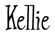The image is a stylized text or script that reads 'Kellie' in a cursive or calligraphic font.