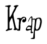 The image contains the word 'Krap' written in a cursive, stylized font.