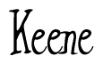 The image is a stylized text or script that reads 'Keene' in a cursive or calligraphic font.