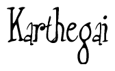 The image contains the word 'Karthegai' written in a cursive, stylized font.