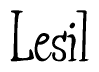 The image contains the word 'Lesil' written in a cursive, stylized font.