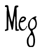 The image is a stylized text or script that reads 'Meg' in a cursive or calligraphic font.