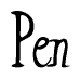 The image is of the word Pen stylized in a cursive script.