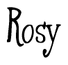 The image is of the word Rosy stylized in a cursive script.