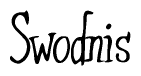 The image contains the word 'Swodnis' written in a cursive, stylized font.