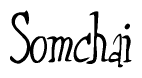 The image contains the word 'Somchai' written in a cursive, stylized font.