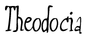 The image contains the word 'Theodocia' written in a cursive, stylized font.