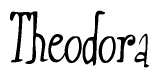 The image is of the word Theodora stylized in a cursive script.