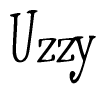The image is a stylized text or script that reads 'Uzzy' in a cursive or calligraphic font.