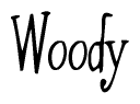 The image is of the word Woody stylized in a cursive script.