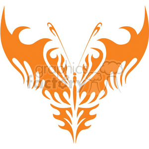 The clipart image depicts a symmetrical tribal-style design of a butterfly. It appears to be a single-color orange design suitable for vinyl applications, tattoos, or similar graphic needs.