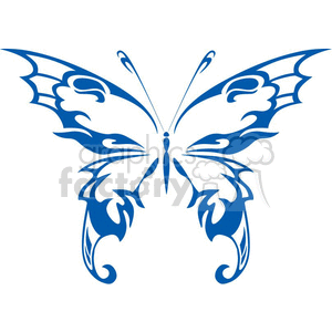 The image shows a symmetrical tribal design of a butterfly. It has intricate patterns with swirls and curves that create the wings and body of the butterfly in a stylized, artistic form. The design is clean and appears to be vinyl-ready, making it suitable for use in decals, tattoos, or as graphic elements in various design projects.