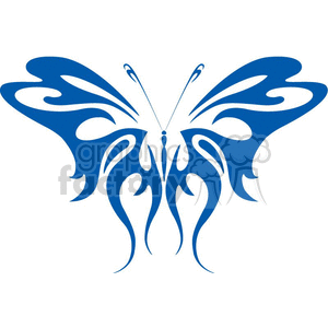 The image shows a symmetrical tribal design of a butterfly. It is suitable for use as a vinyl decal or a tattoo design, as it features bold, flowing lines that define the butterfly's wings and body in a stylized, artistic manner.