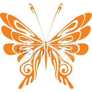 The clipart image shows a stylized, symmetrical representation of a butterfly. It has tribal or tattoo-like designs, featuring swirls and abstract shapes that form the butterfly's wings and body. The image is vinyl-ready, meaning it's suitable for vinyl cutting or printing on various surfaces.