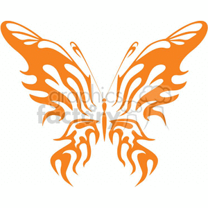 The clipart image depicts a symmetrical, stylized butterfly with tribal or tattoo-like designs. The butterfly's wings are ornate with swirls and flame-like patterns, suitable for vinyl-ready graphics.