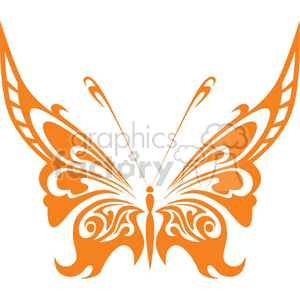 This clipart image features an artistic and symmetrical design of a butterfly. The butterfly has intricate tribal tattoo-like patterns within its wings. The design is stylized and appears to be suitable for vinyl-ready applications due to its clean edges and solid color, which makes it easy to cut out and use as a decal or in graphic design projects.