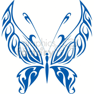 The clipart image depicts a stylized symmetrical representation of a butterfly. It features tribal tattoo-like designs with sweeping curves and pointed tips, creating a visually impactful graphic that is vinyl-ready for various applications such as decals, clothing design, or body art.