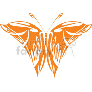 The image is a vector illustration of a stylized, symmetrical tribal butterfly design. It is orange in color with smooth curving lines and shapes that create an artistic representation suited for a tattoo design, decal, vinyl cutting, or graphic artwork.