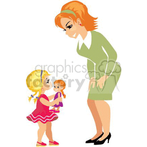 A Small Blonde Girl Holding a Doll Talking to her Teacher