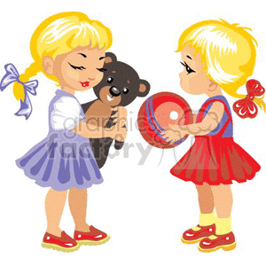 Two Little Blonde Girls Playing with their Toys 