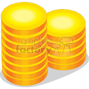 Clipart image of two stacks of shiny gold coins.