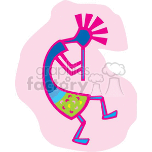 Colorful clipart of Kokopelli, a figure from Native American mythology, depicted playing a flute.