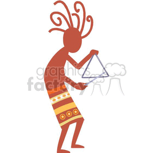 Illustration of Kokopelli, a mythical figure from Native American cultures, depicted with spiral headdress and playing chimes.