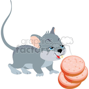Funny Cartoon Mouse with Sausage Slices