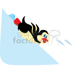 Funny Cartoon Penguin Sliding on Ice