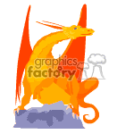 Huge orange dragon breathing fire.