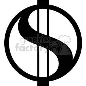 A black and white clipart of a stylized dollar sign enclosed within a circle.