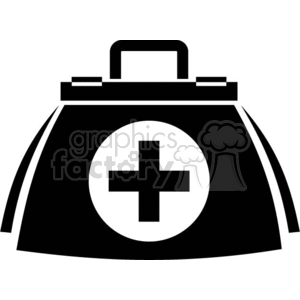 A black and white clipart image of a medical bag with a handle and a cross symbol on the front.