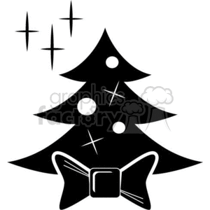 Stylized Christmas tree clipart with decorative elements including stars and a bow, ideal for vinyl cutting and holiday decorations.