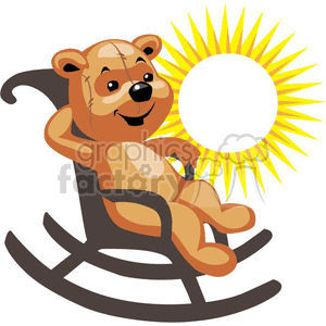 Stuffed teddy bear rocking in chair in the sun