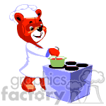 Teddy bear cooking some food.