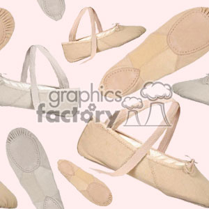 A seamless clipart image of ballet shoes in various orientations.