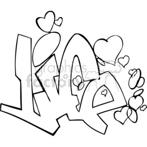 This clipart image features a graffiti-style illustration of the word 'Love' with numerous surrounding hearts, suggesting "Love Life"