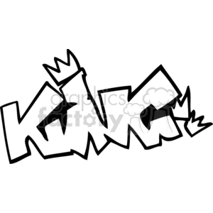 A black-and-white graffiti-style clipart image with the word 'KING' written in bold, jagged letters. The 'K' and 'G' feature crown-like details on top.