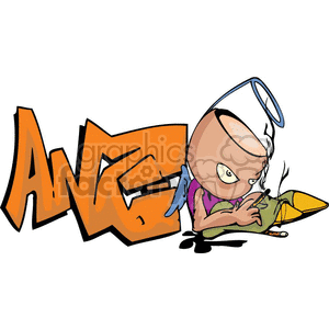 A clipart image featuring the word 'Angel' in graffiti-style lettering and an edgy cartoon character with a halo and wings, looking mischievous.