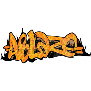 A vibrant graffiti-style artwork of the word 'ABLAZE' with orange and yellow hues, featuring bold black accents and flame-like effects around the edges.