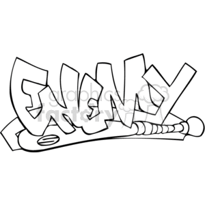 Black and white graffiti-style clipart featuring the word 'Enemy' with a stylized baseball bat at the bottom