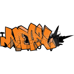 Colorful graffiti-style clipart featuring bold, jagged letters in an abstract form. The design is primarily orange with black outlining and shadows.