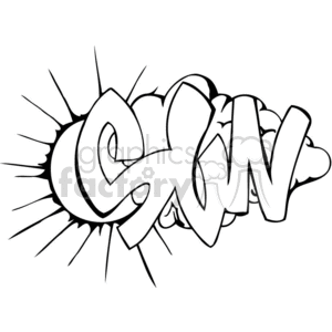 A black and white clipart image featuring graffiti-style text that reads 'SUN' with a cloud and sunburst design.