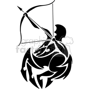 Black and white clipart of Sagittarius zodiac sign showing a centaur holding a bow and arrow.