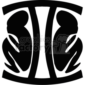 A black and white clipart image depicting the Gemini zodiac sign with two stylized human figures facing each other.